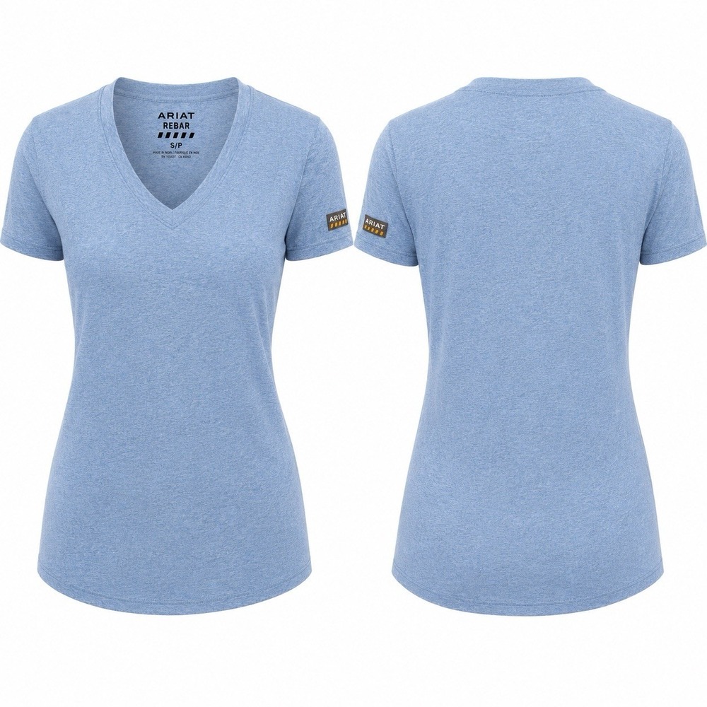 NWT Ariat Rebar Cotton Strong V Neck Tee Womens S Bel Air Heather Work Shirt
